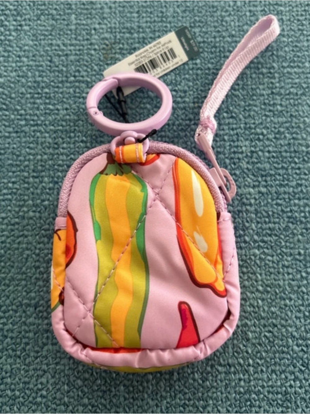 Vera Bradley Pink Quilted Mini Pouch with Fruit Print and Clip